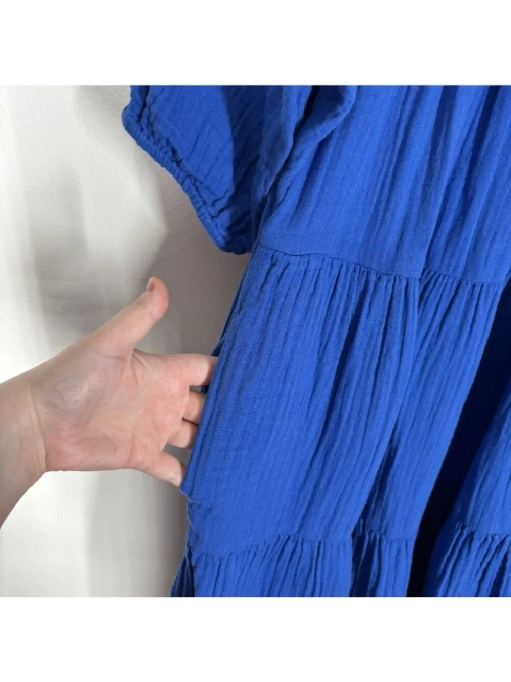 Old Navy Women S Blue Sapphire Sky Pockets Puff-Sleeve Tiered Mini Swing Dress - Picture 7 of 10